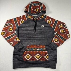 Hooey Women’s M Summit Hoodie Charcoal Red Southwestern Print